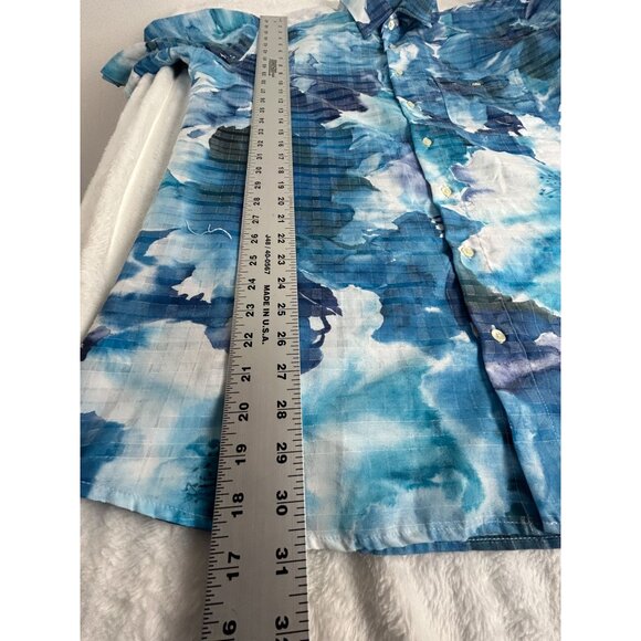 Georg Roth Mens Blue White Watercolor Short-Sleeve Button-Up Shirt L/4 41/42 - Picture 6 of 6